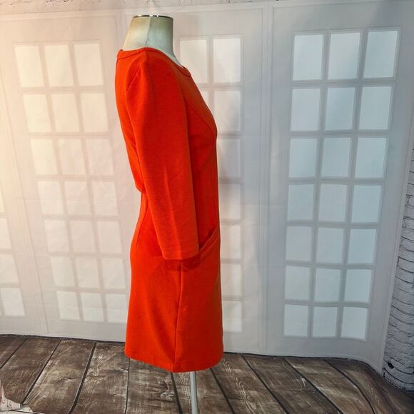 Boden Orange Jewel Neck 3/4 Sleeve Textured Pullover Sheath Dress Size 4R - Picture 6 of 13